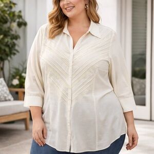 Soft by Avenue Cream Button Down Blouse 22/24 Plus Size NWT Career Top